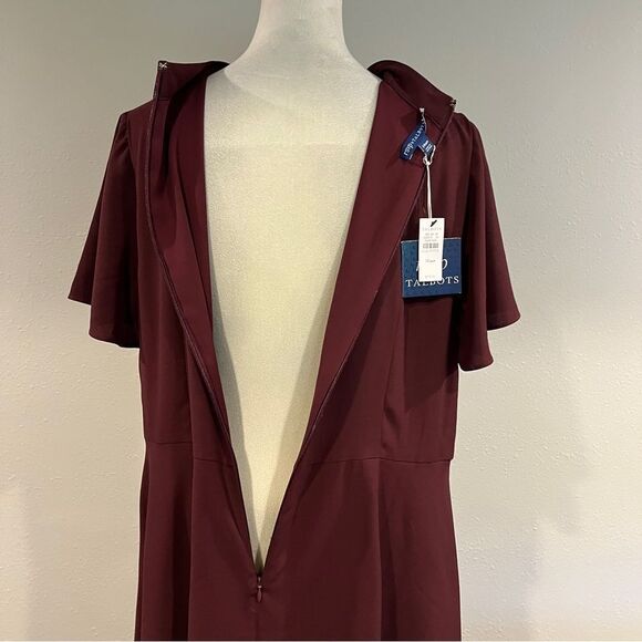 Talbots burgundy color plus size short sleeves formal dress with belt size 14WP - Picture 10 of 14